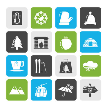 Silhouette Winter, Sport and relax icons - vector icon set