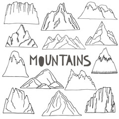 Hand drawn mountains set