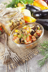 Steamed vegetables in a glass jar