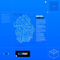 Vector layout with abstract geometric objet in blueprint style. EPS10