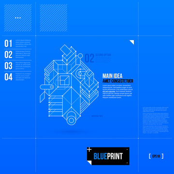 Simple vector layout with abstract outline object in blueprint style. EPS10