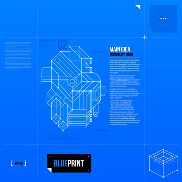 Vector layout with abstract geometric objet in blueprint style. EPS10