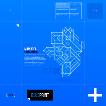 Vector background in blueprint style with abstract object scheme. EPS10