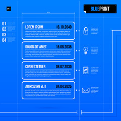 Timeline template in blueprint style with four rectangle banners. EPS10 - 89754846
