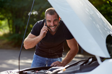 Man calling someone for help