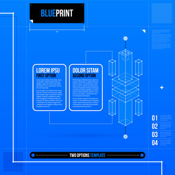 Two options template with abstract 3d element in blueprint style. EPS10