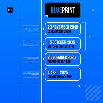 Timeline template in blueprint style with four rectangle banners. EPS10