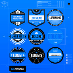 Set of 9 different labels/badges in blueprint style. EPS10 - 89755029