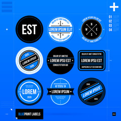 Obraz premium Set of nine labels and badges in blueprint style. EPS10
