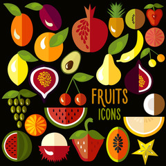 Fruit icons: vector set of flat colorful food signs © knopazyzy