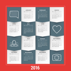 Vector Calendar Template. Calendar 2016. Week Starts Monday