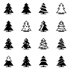 Obraz premium Vector black christmas tree icon set