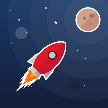 Vector rocket illustration, galaxy background