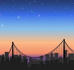 Silhouette city view with a bridge