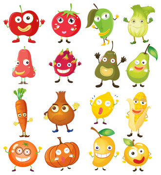 Fruit and vegetables with face