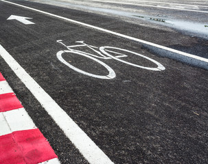 asphalt road and bike lane with sign