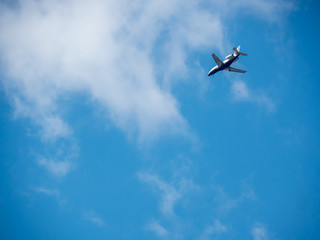 airplane on blue sky and white clouds