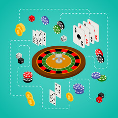 Isometric set of gambling and casino items