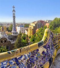 Fototapeta premium bench covered with tile-shard mosaic Barcelona Gaudi