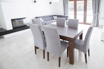 Wooden table in elegant interior