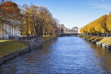 View of Moyka river and Mikhailovsky garden. Saint-Petersburg. Russia