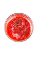 strawberry juice with pulp in a glass isolated on a white backgr
