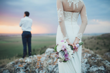 Beautiful wedding day, love on the sunset