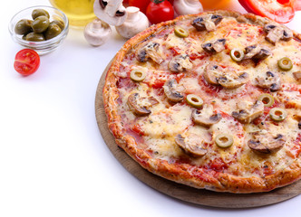 Tasty pizza with vegetables isolated on white