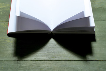 Blank book on wooden background