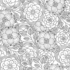 Fototapeta premium Floral seamless pattern. Zentangle doodle background. Black and white hand-drawn pattern.
