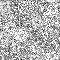 Floral seamless pattern. Zentangle doodle background. Black and white hand-drawn pattern.