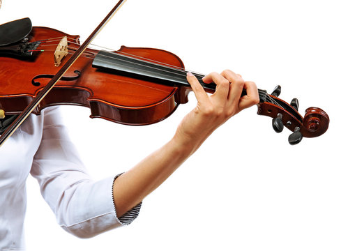 Violinist playing violin isolated on white