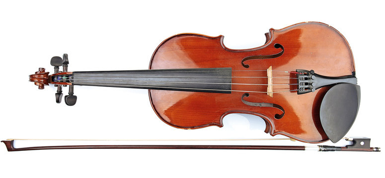 Classical violin with bow isolated on white