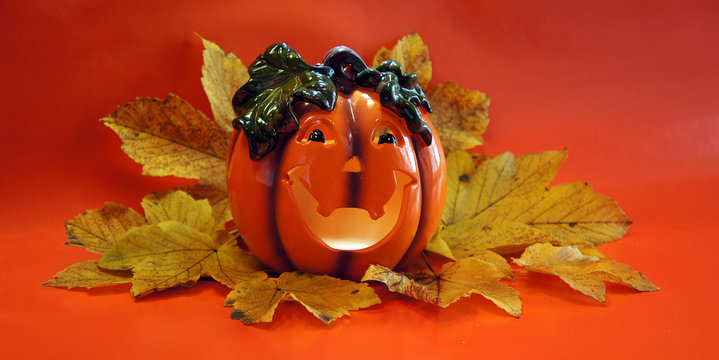 Orange pumpkin as halloween decoration