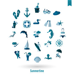 Summer and Beach Simple Flat Icons