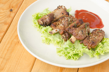 Fried pork spare ribs with garlic and pepper
