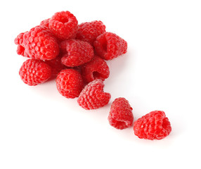 Red sweet raspberries isolated on white