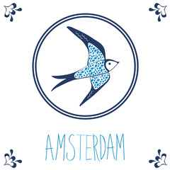 Dutch blue tile with swallow