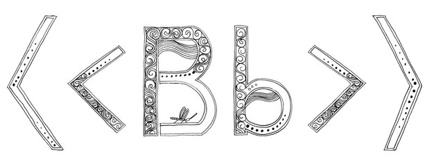 B Greater less dragonfly Vanda freehand pencil sketch font