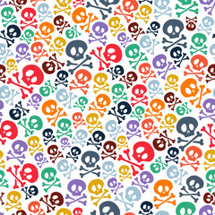 Cute colorful skulls and crossbones seamless pattern.