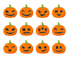 Halloween pumpkins set vector illustration.