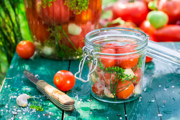 Natural pickled tomatoes in summer