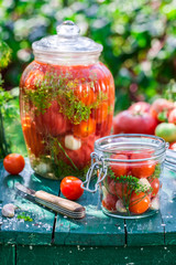 Preparation for pickled tomatoes in the jar