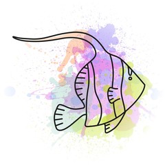 Vector Illustration of an Abstract Fish Icon with Watercolor Elements