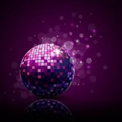 Vector Illustration of a Purple Party Background with Disco Ball