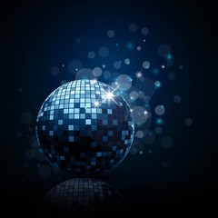 Fototapeta na wymiar Vector Illustration of a Blue Party Background with Disco Ball