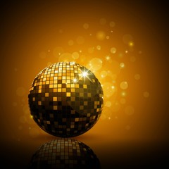Vector Illustration of a Golden Party Background with Disco Ball