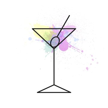 Vector Illustration of an Abstract Cocktail Icon with Watercolor