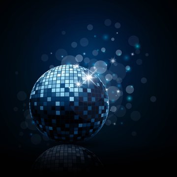 Vector Illustration of a Blue Party Background with Disco Ball