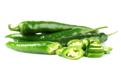 Green hot peppers isolated on white